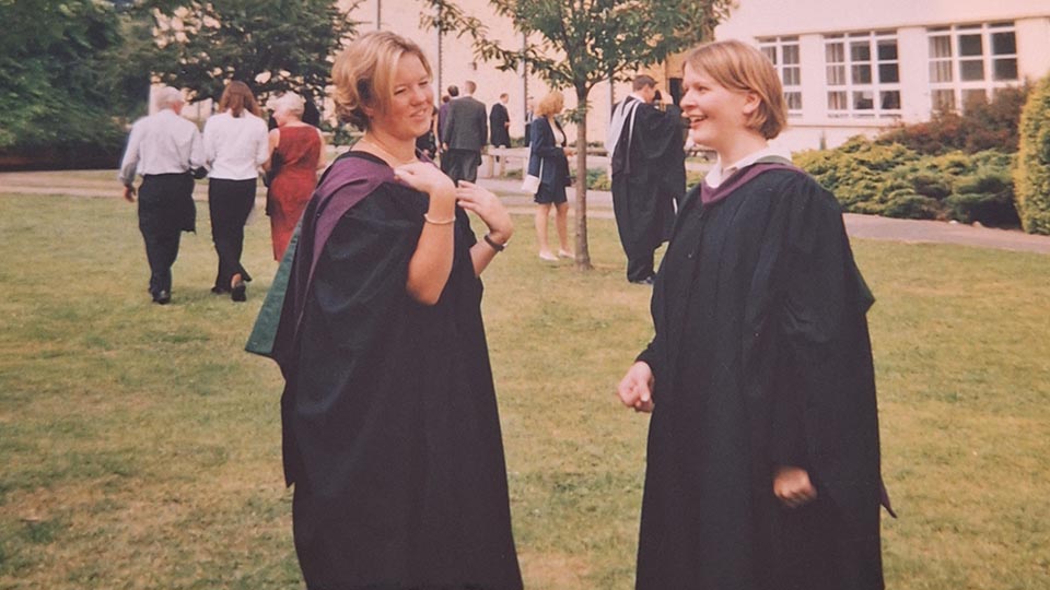 Jayne Hopkinson and Toni Radulovic  smiling at Loughborough graduation
