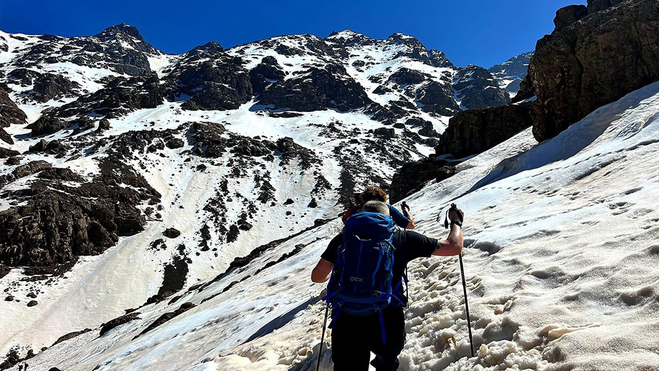 Alicia hiking up Atlas Mountains in Morocco