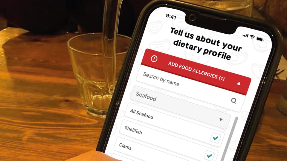 A phone screen showing the Freeater app on the dietary needs page