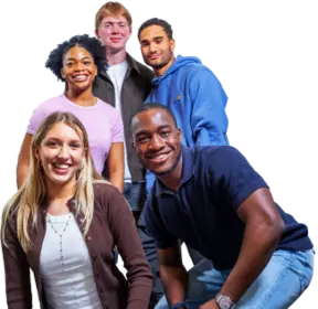 Five students pose for a group photo