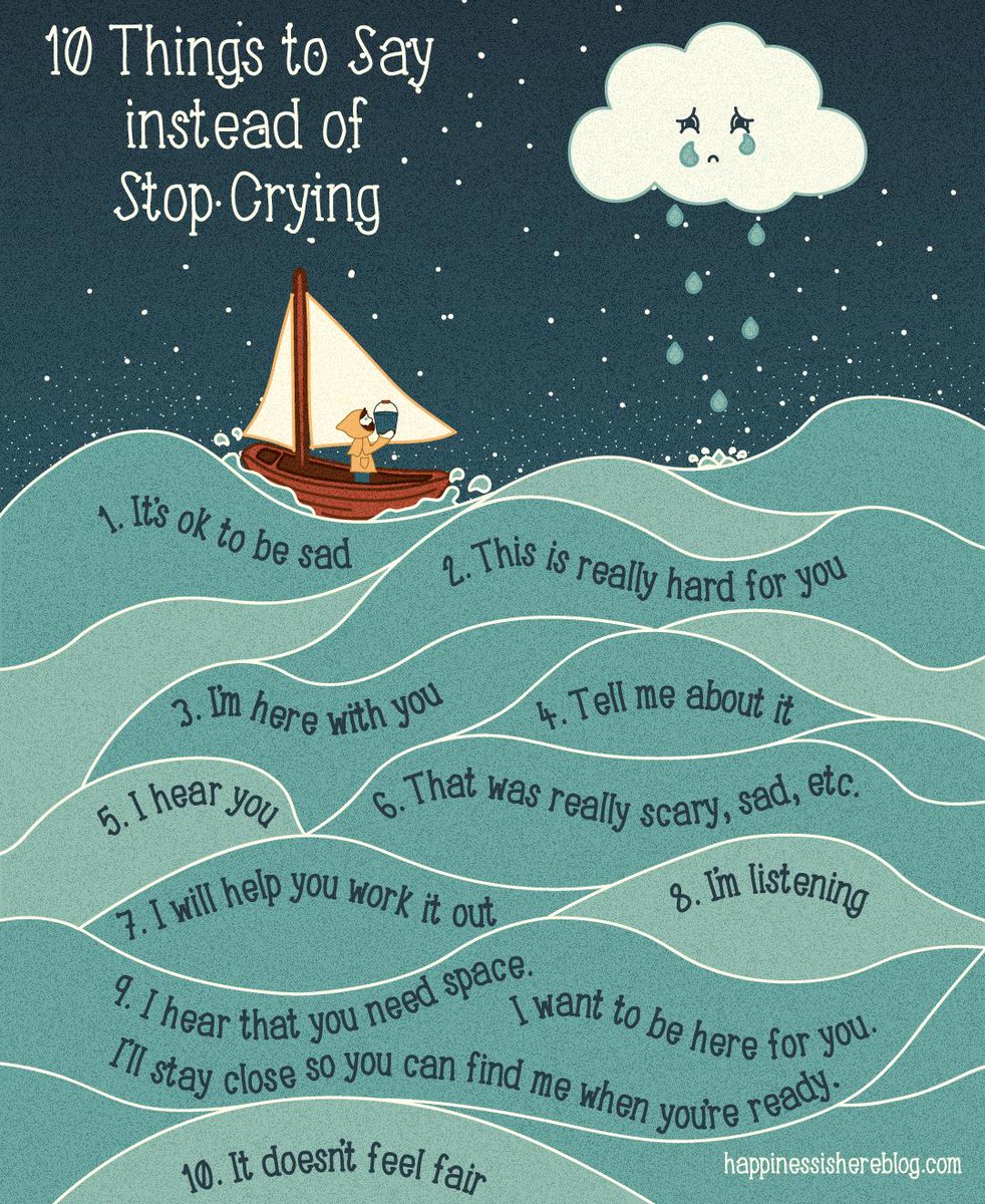 an illustration of a sailing ship on a sea with the text: 10 things to say instead of stop crying