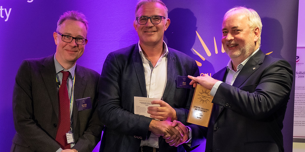 Mark Lewis receiving the award on behalf of Mark King with Richard Taylor and Professor Nick Jennings