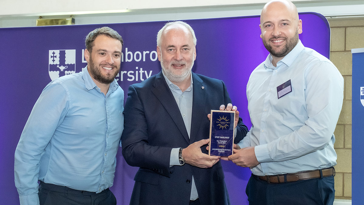 Two members of the Loughborough Basketball Program receiving their VC Award from the Vice-Chancellor, Nick Jennings