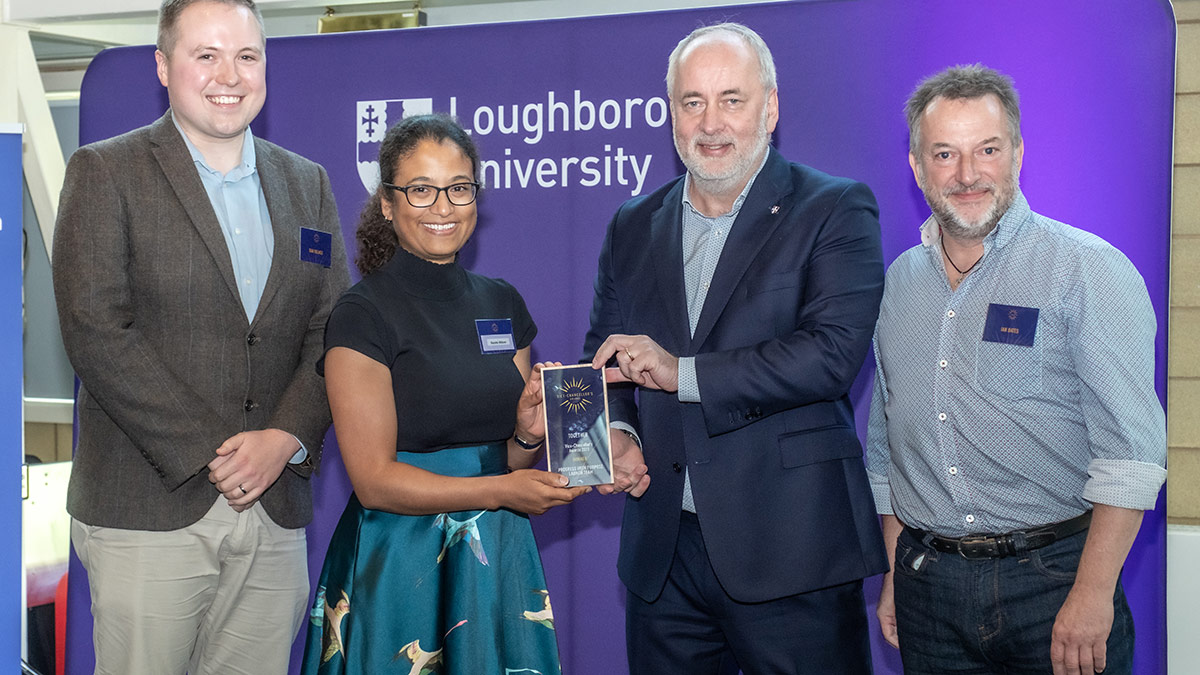 Dan Holmes, Naomi Wilson from the Business School and Ian Bates from Firehaus receiving their VC Award from the Vice-Chancellor, Nick Jennings