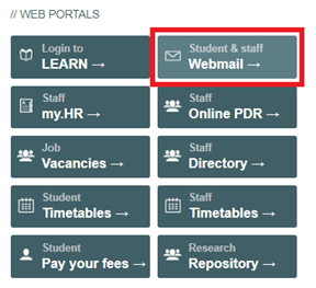 Screengrab - selecting the Student and Staff Webmail link on the internal webpage.