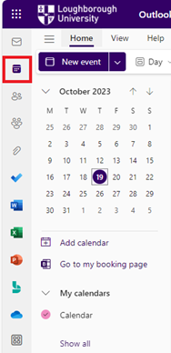 Screengrab - Selecting the calendar icon in the left navigation bar - it's the second one down.