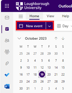 Screengrab - Select the New Event button immediately to the right of the calendar icon.
