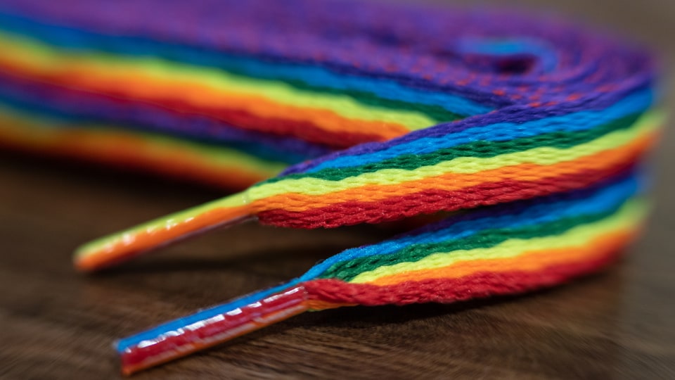 Close up of rainbow laces