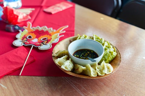 Chinese food and dragon mask