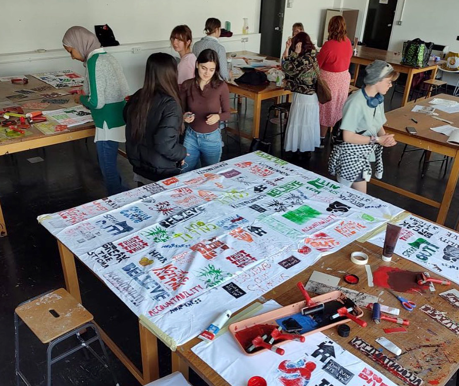 Students in printing studio