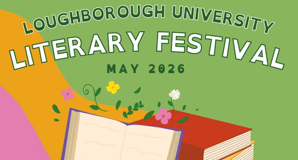 Illustration with a green background and a pile of books - one open - in the foreground with flowers above them