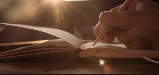 hand holding a pen writing in a book