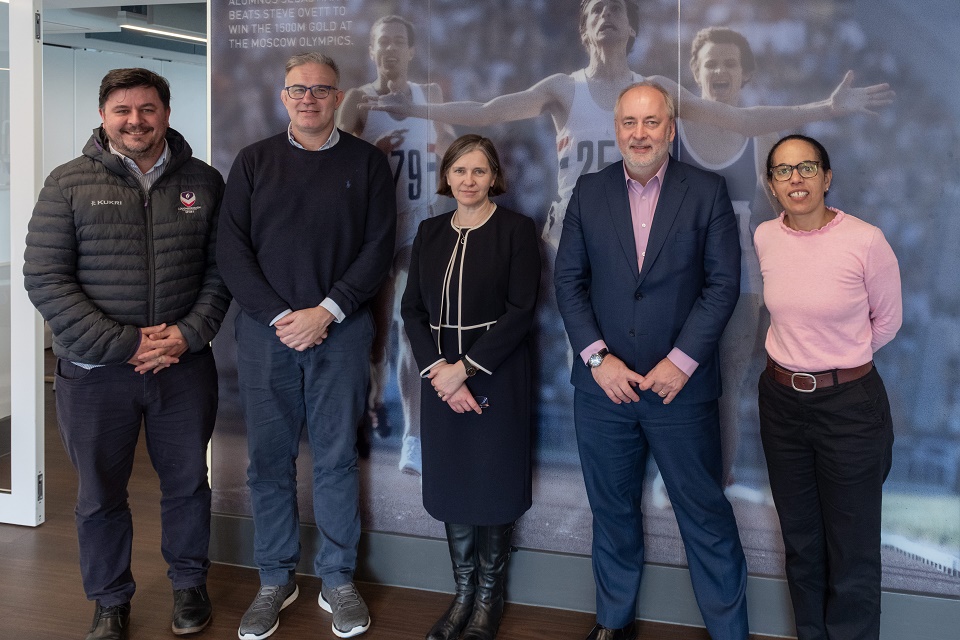 Pictured from the left is Professor Dan Parsons, Professor Mark Lewis, Professor Lucy Chappell, Professor Nick Jennings and Professor Amanda Daley