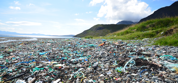 Litter covered beach in the Isle of Skye