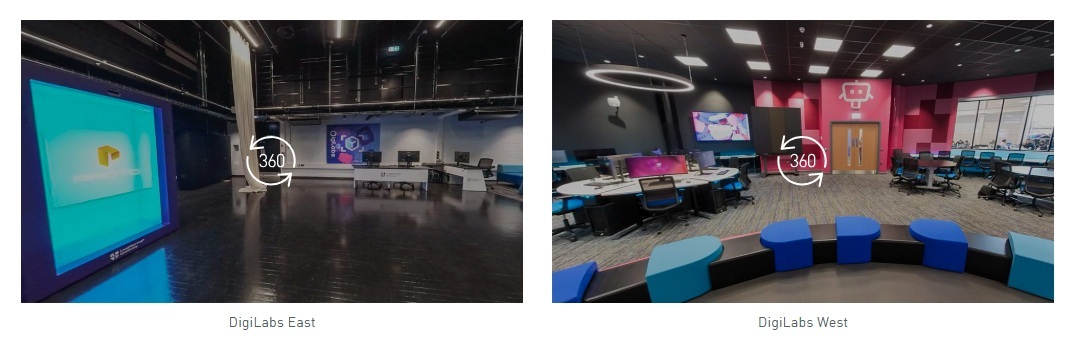 Take a 360-degree tour of DigiLab East and DigiLab West by visiting the DigiLabs website: DigiLabs | Loughborough University