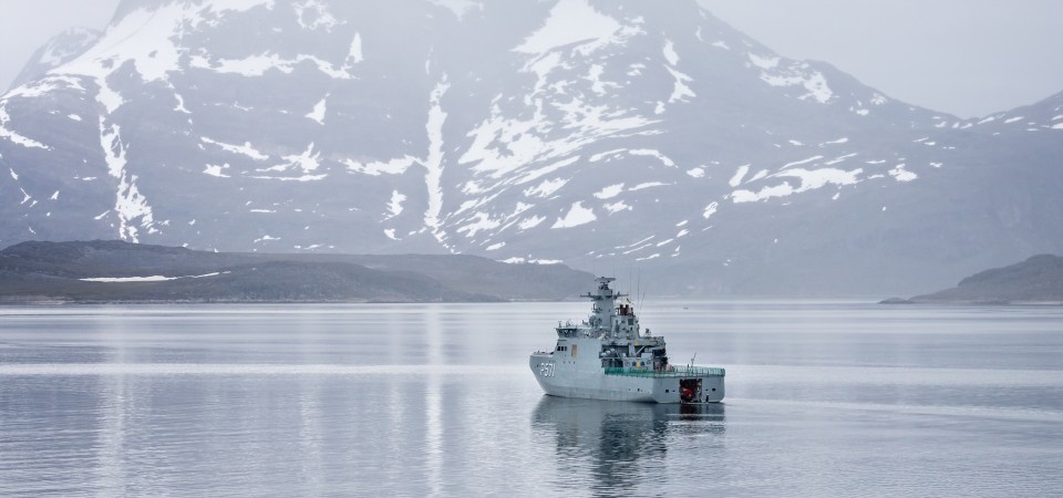 A Danish Navy ship patrols the seas around Greenland