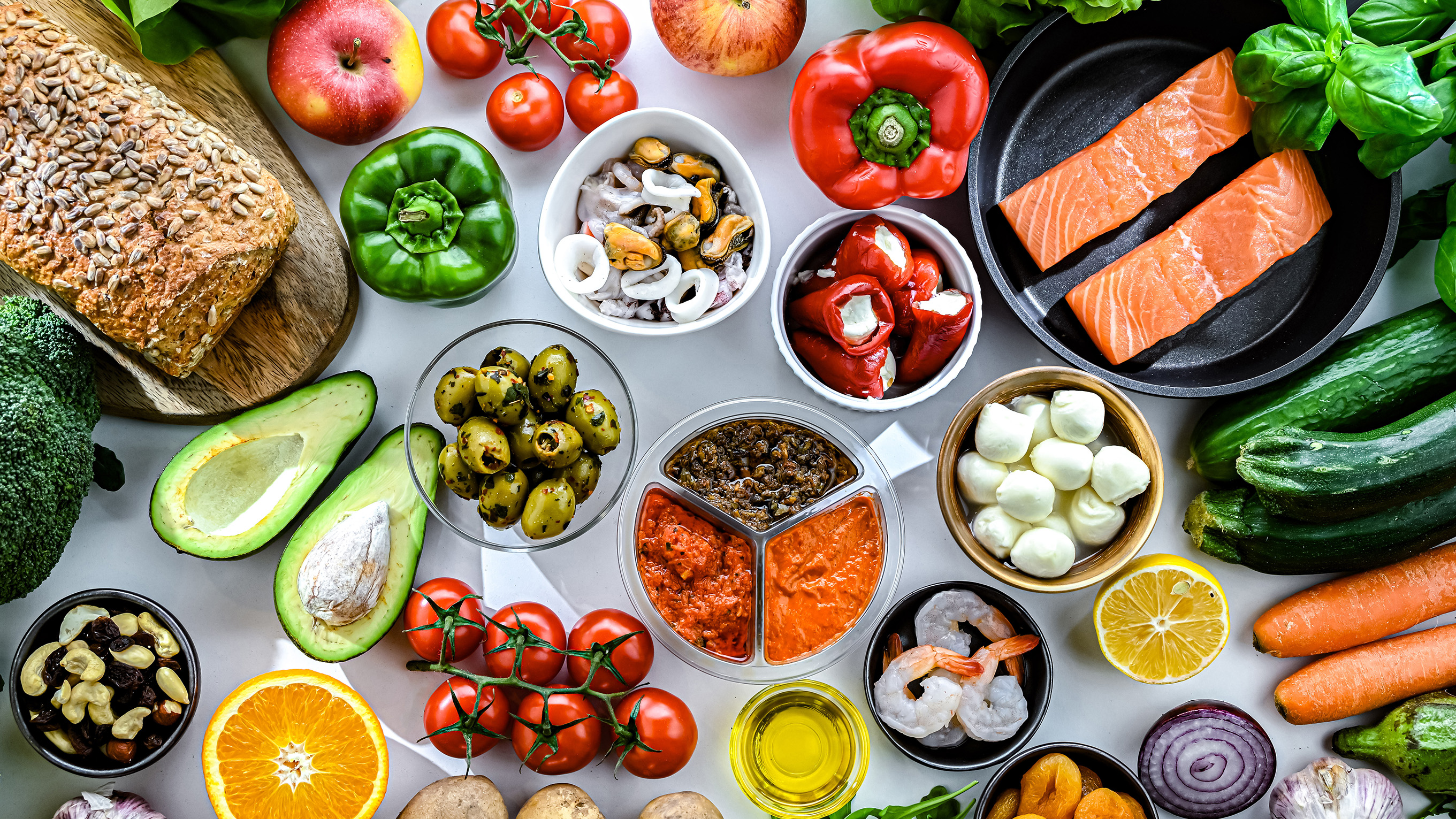 A variety of foods from Mediterranean‑style diet