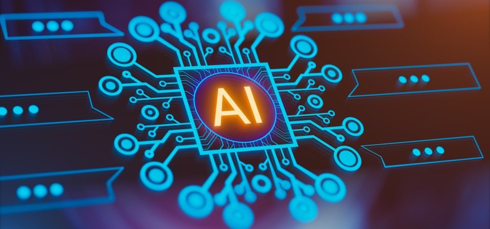 A stylised computer chip with the letters AI in the middle