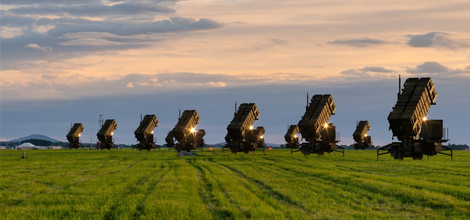 Air defence rockets stationed in a field