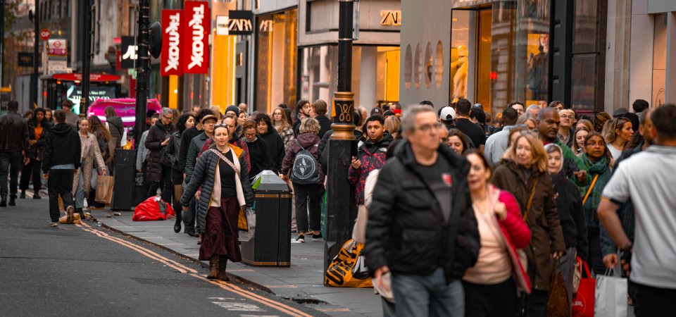 typical British high street with TK Max and lots of shoppers