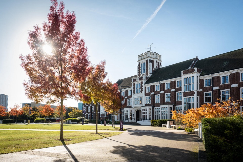 Hazelrigg Building in the sunshine with a tree