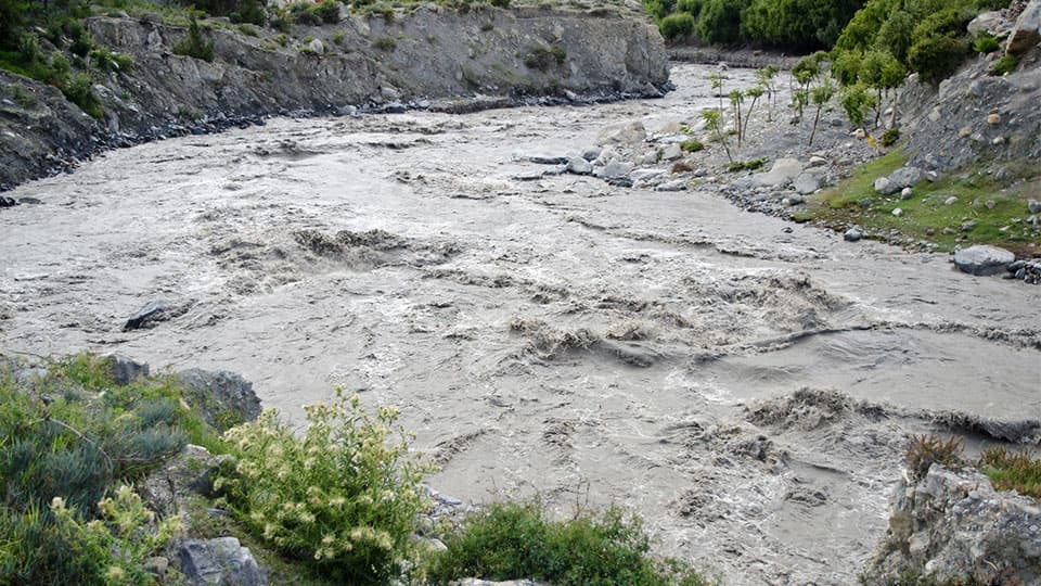 Flood water running down a stream
