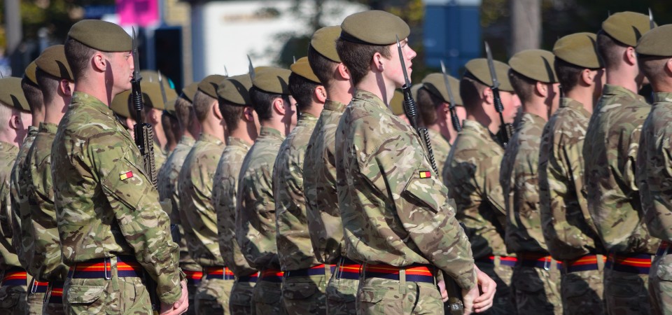 Soldiers line up on parade