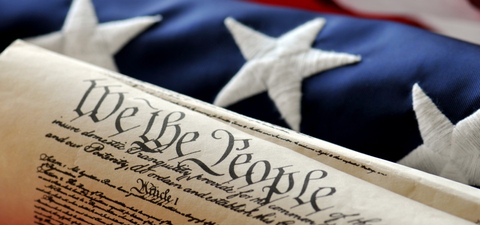The US Declaration of Independence and the American flag