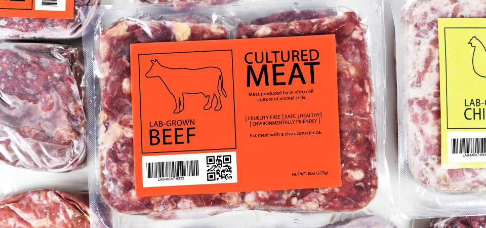 A packet of cultivated (fake) beef
