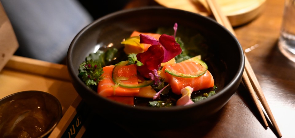 Lab grown salmon used in a sashimi recipe