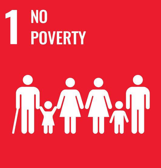 The UN SDG1 illustration - group of people graphic and the words: 