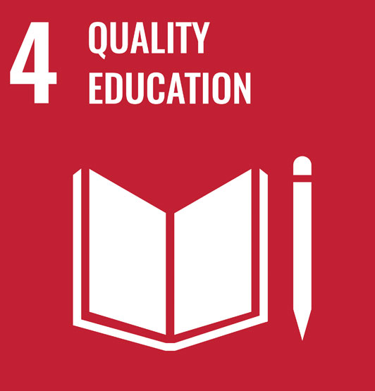 The UN SDG4 illustration - a book and pencil, beside the words: 