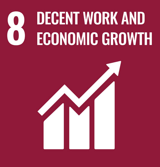 The UN SDG8 illustration - a graph suggesting an upward trend with the words: 