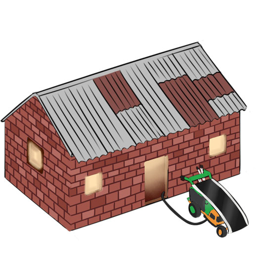 Illustration showing a tractor hooked up to a dwelling