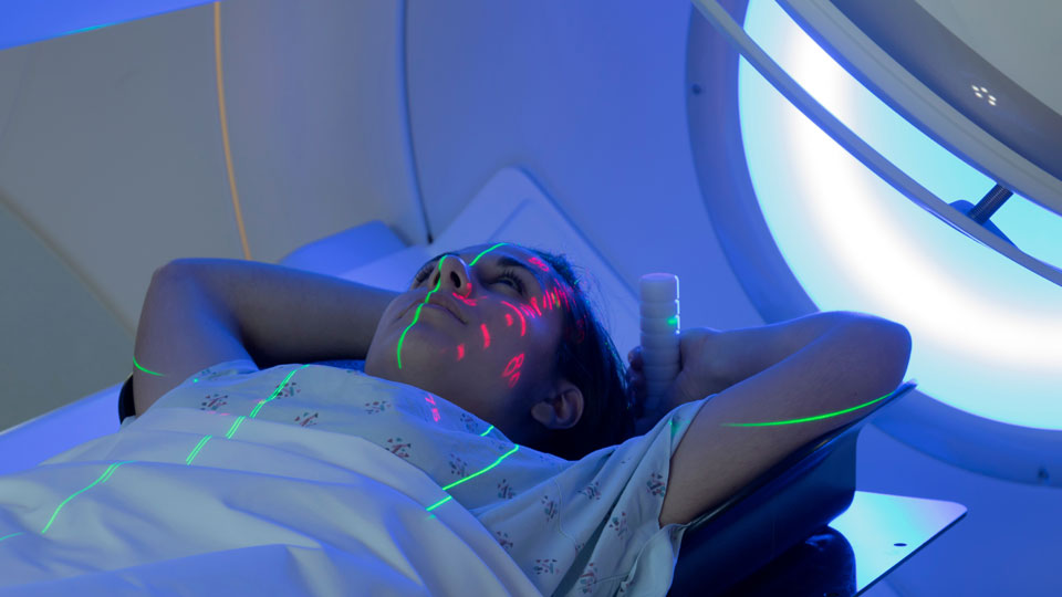 A woman undergoing MRT