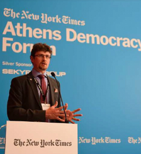 Photograph of Vaclav Stetka speaking at the Athens Democracy Forum’s Central and Eastern European Symposium