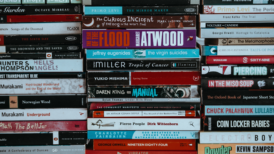 Photograph of a pile of books