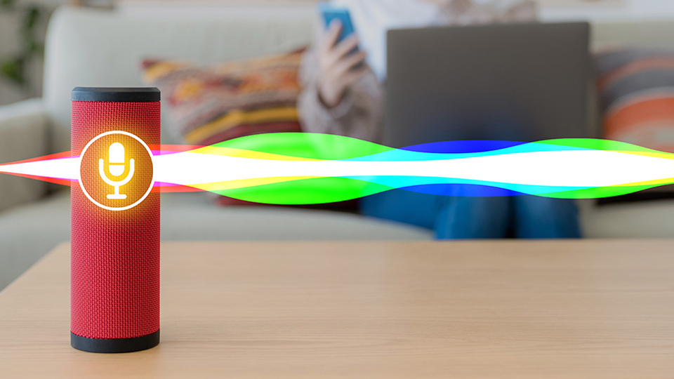 Photo of someone using their voice activated technology