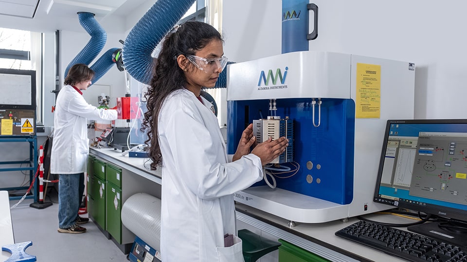 Two researchers working in a lab