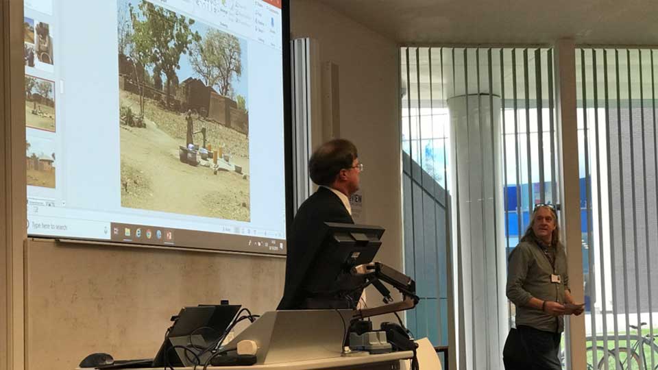 Professor Timothy Leighton speaks at the front of a lecture theatre