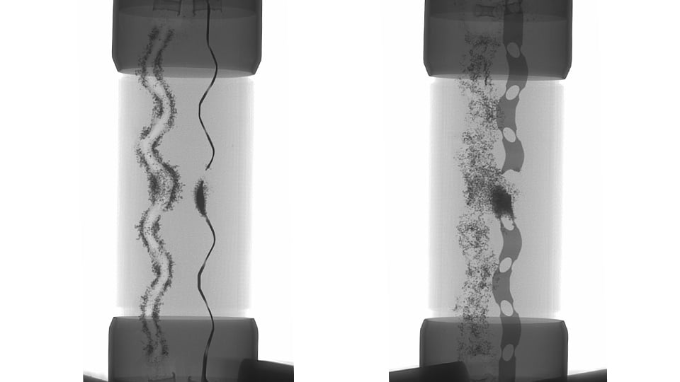 A projection ct view through a fuse showing a blown component
