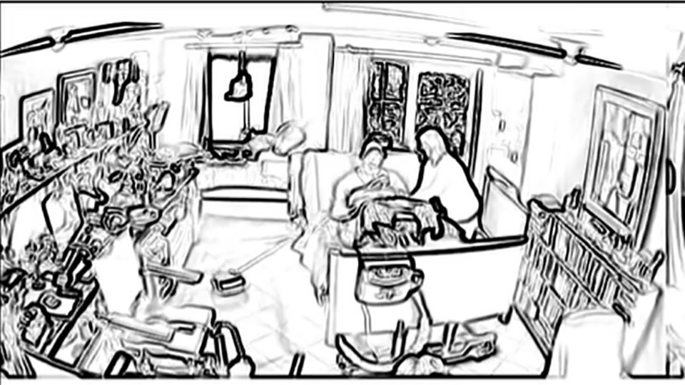 View of patient using AI technology with help of carer