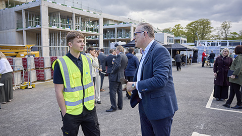 Professor Mark Lewis at the NRC topping out event