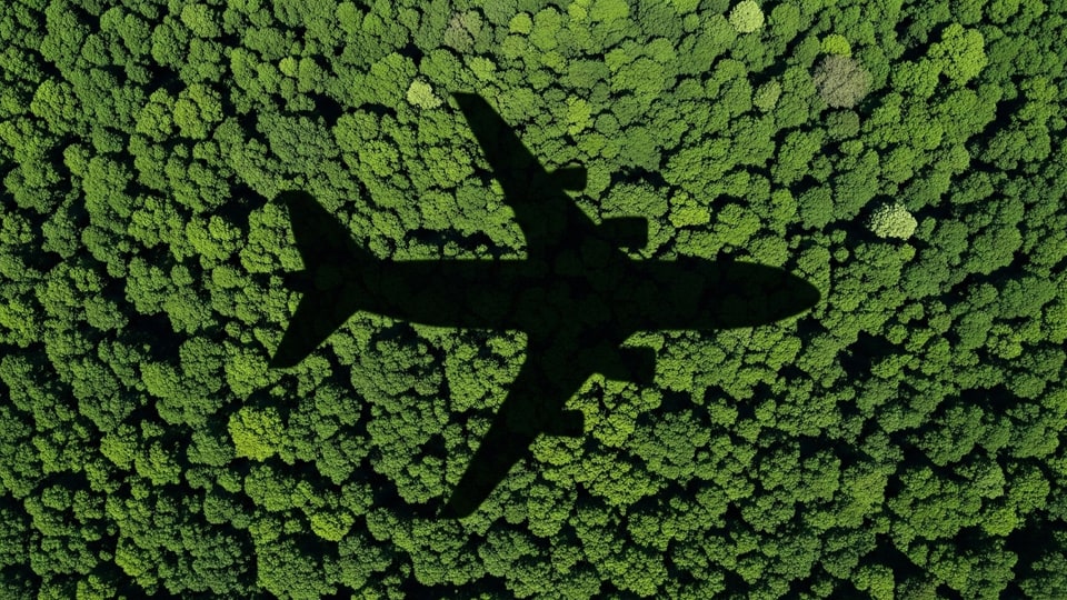 Shadow of aircraft over forrest canopy