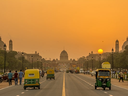 Sunset nearby the Rashtrapati Bhavan, the Presidential Residence, New Delhi, India