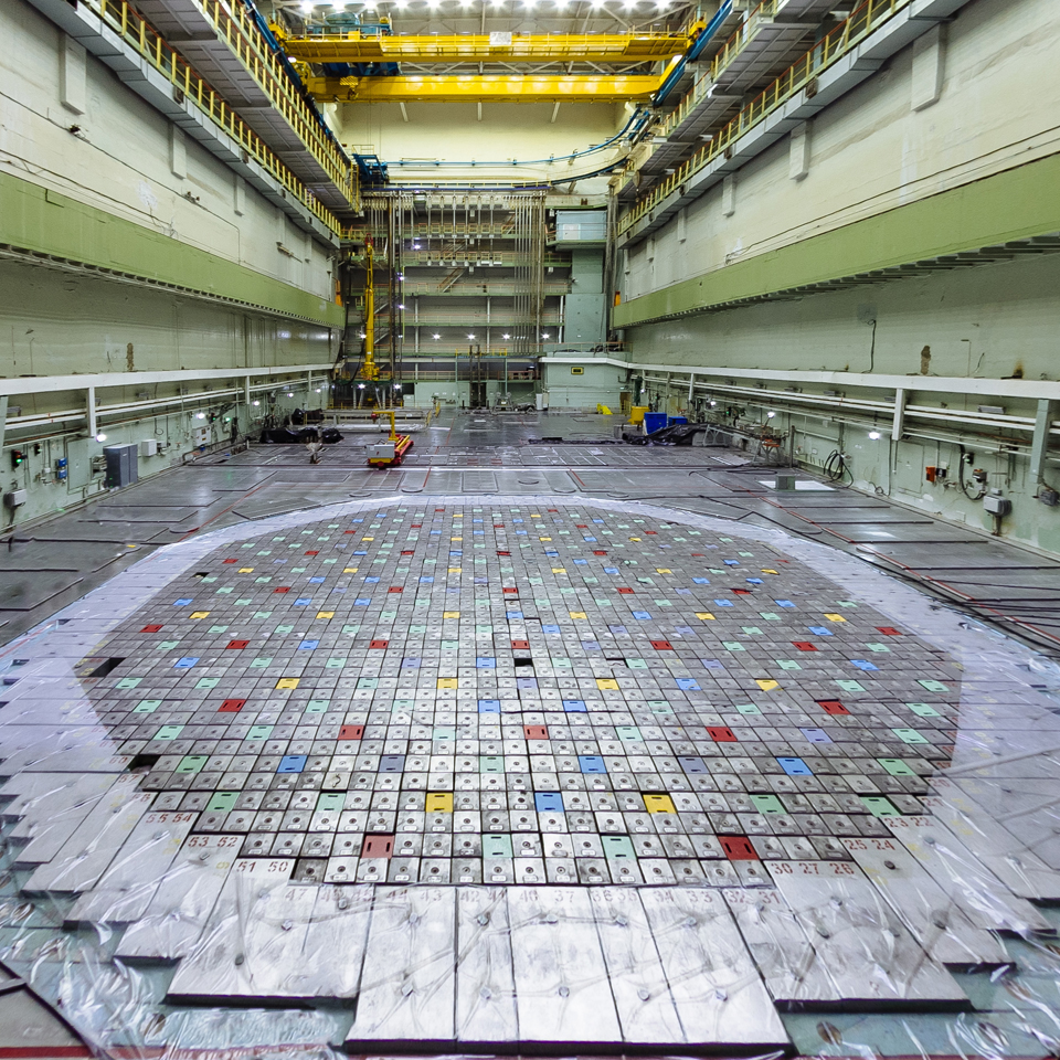 Photograph showing the central hall of a nuclear reactor