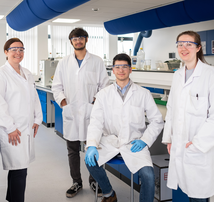 Members of the Particle Engineering Group – Daniel Miramontes Subillaga, Ishan Nadkarni and Lisa Barrett - with Marijana