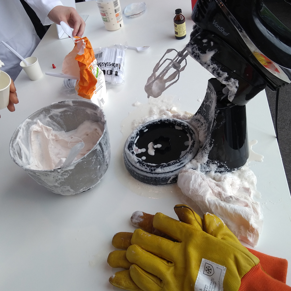 Making liquid nitrogen ice cream as part of an outreach activity