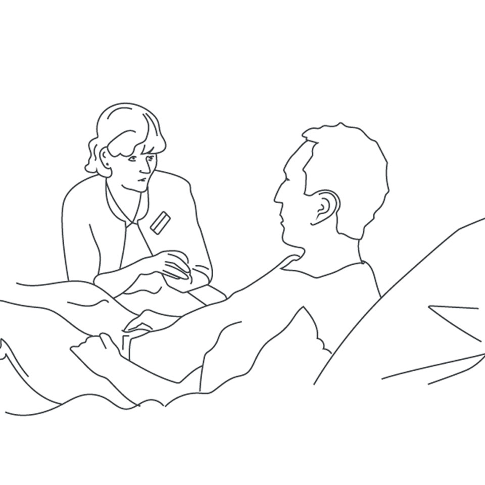 Illustration suggesting a patient talking to a hospice care practitioner