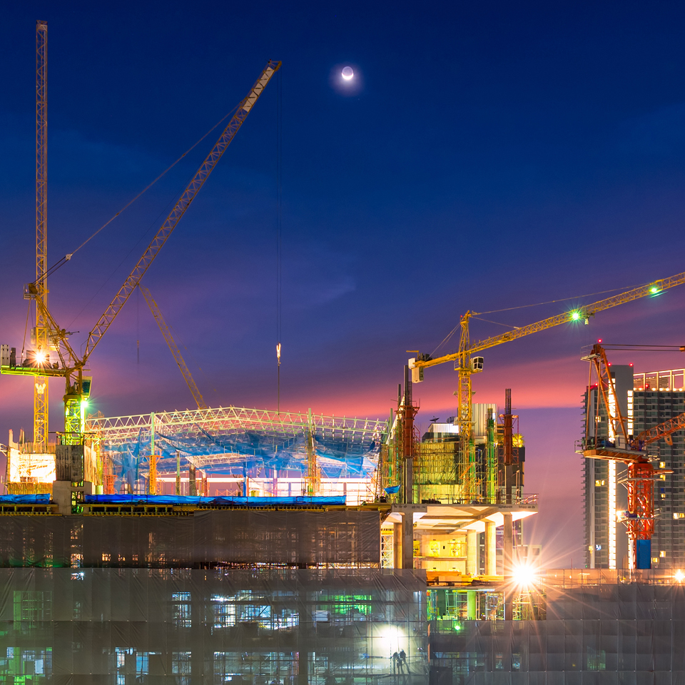 Photograph of a construction site at dusk